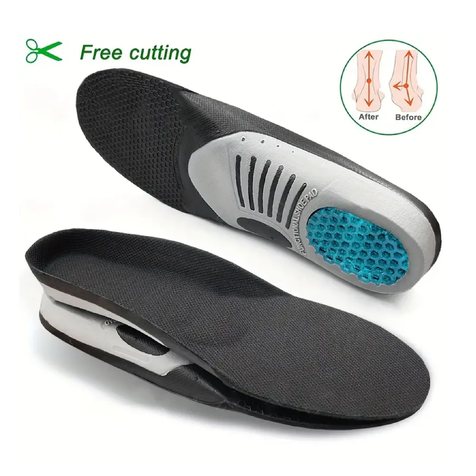 1 Pair 3D Arch Support Orthopedic Sports Insoles For Women / Men Flat Foot L Orthopedic Plantar Fasciitis Insole Pad Foot Pain Insoles(35-46)