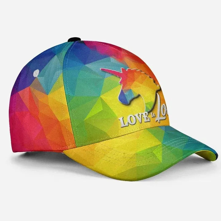 3D Pride Baseball Cap Abstract LGBT Unicorn Love Is Love Printing Baseball Cap Hat, Pride Cap