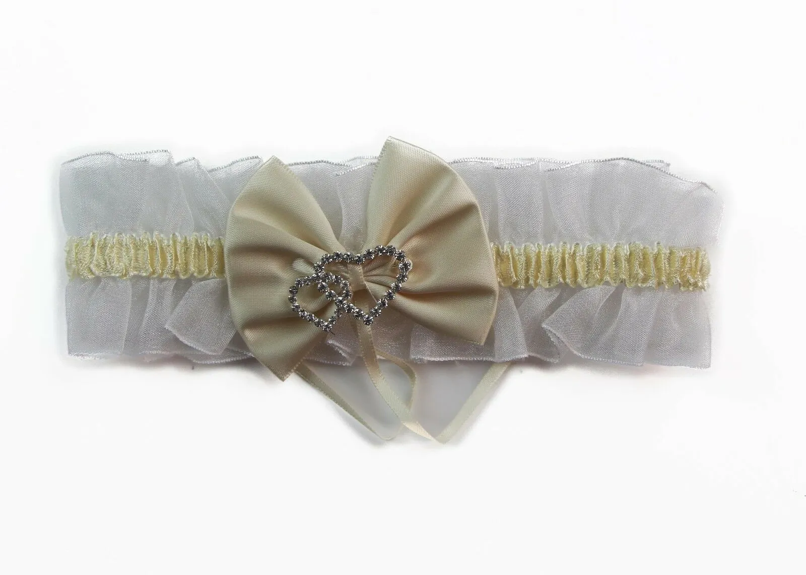 4 x Bridal Garter Wedding Lace Satin Crystal Heart Leg Band Diamante