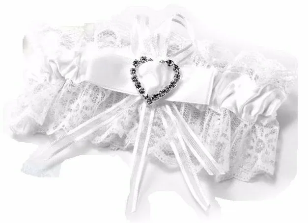 4 x Bridal Garter Wedding Lace Satin Crystal Heart Leg Band Diamante