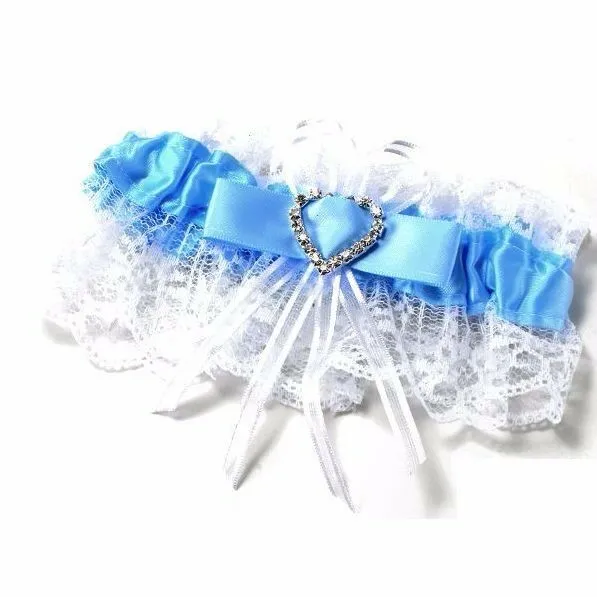 4 x Bridal Garter Wedding Lace Satin Crystal Heart Leg Band Diamante