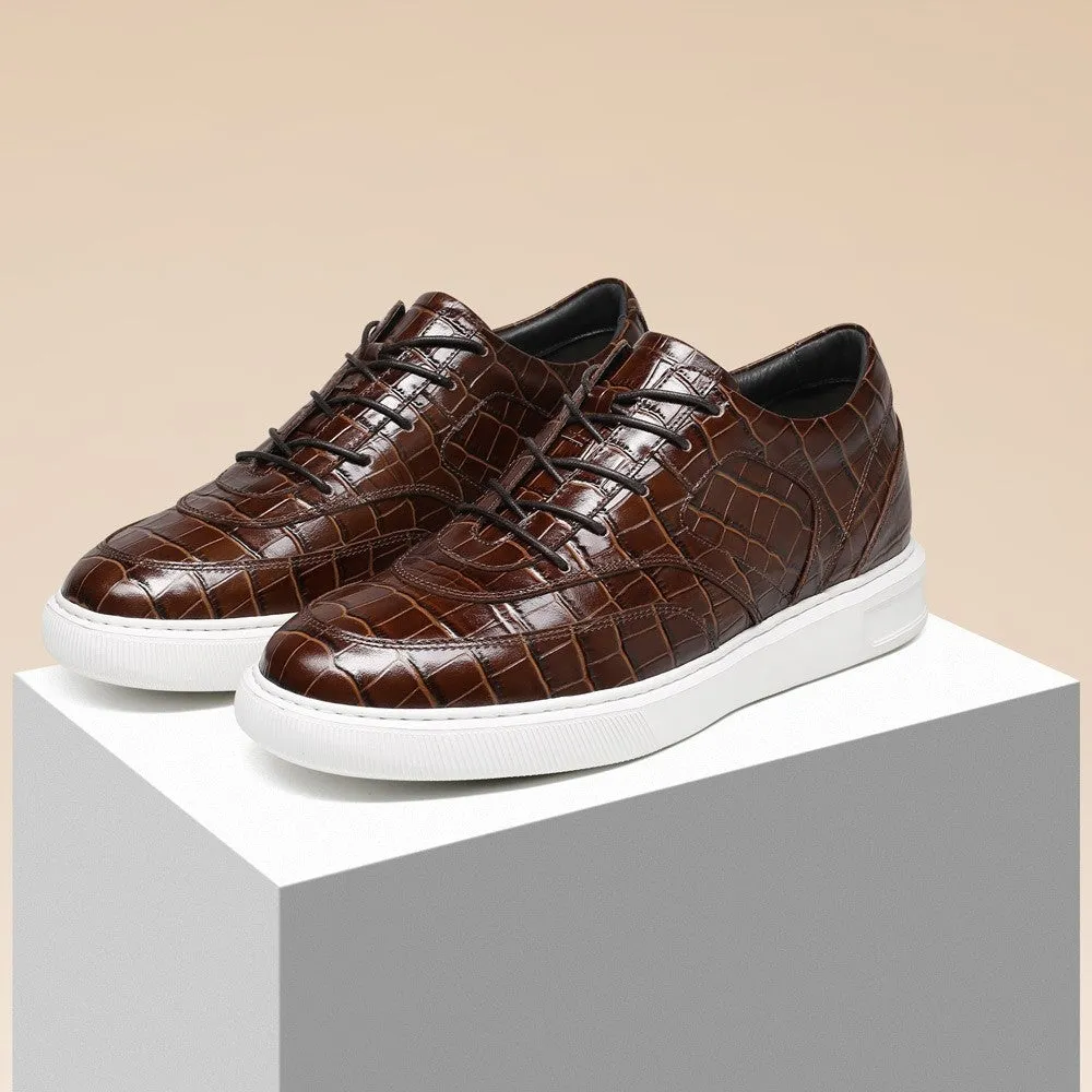 6 CM/2.36 Inches CMR CHAMARIPA  Height Increasing Shoes  Luxury Brown Leather Sneakers - Elevate Your Style with Handcrafted Elevator Shoes