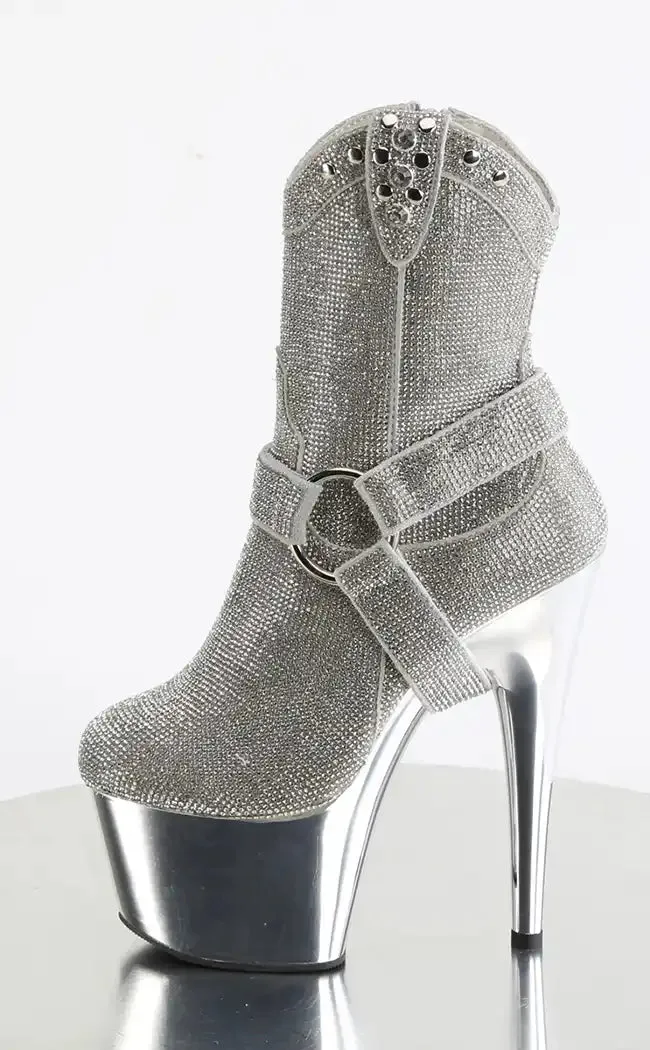 ADORE-1029CHRS Silver Rhinestone Cowboy Boots