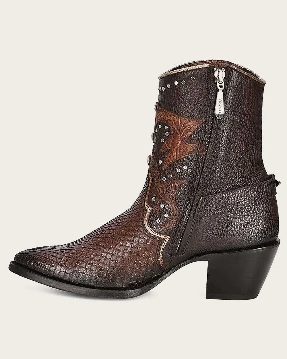 Ankle western brown exotic bootie