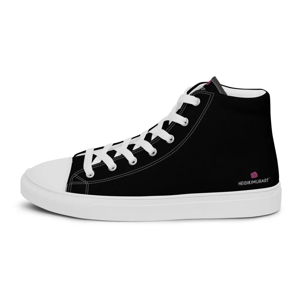 Black Solid Color Men's Hip Tops, Men’s high top canvas shoes