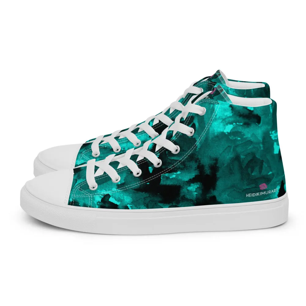 Blue Abstract Men's Sneakers, Floral Print Premium High Top Tennis Shoes For Men(US Size: 5-13)