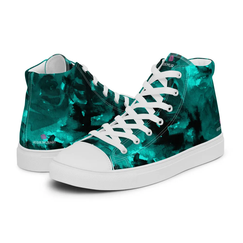 Blue Abstract Men's Sneakers, Floral Print Premium High Top Tennis Shoes For Men(US Size: 5-13)