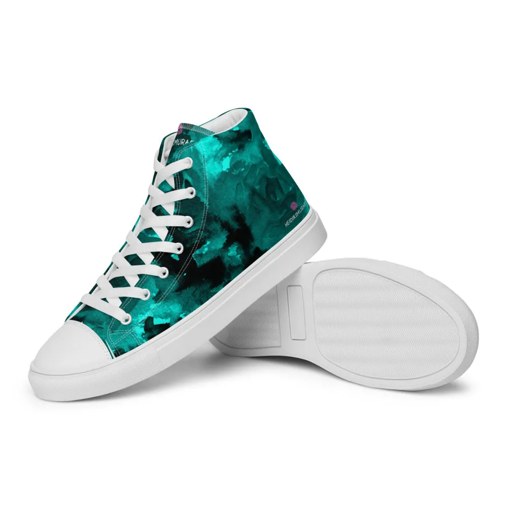 Blue Abstract Men's Sneakers, Floral Print Premium High Top Tennis Shoes For Men(US Size: 5-13)