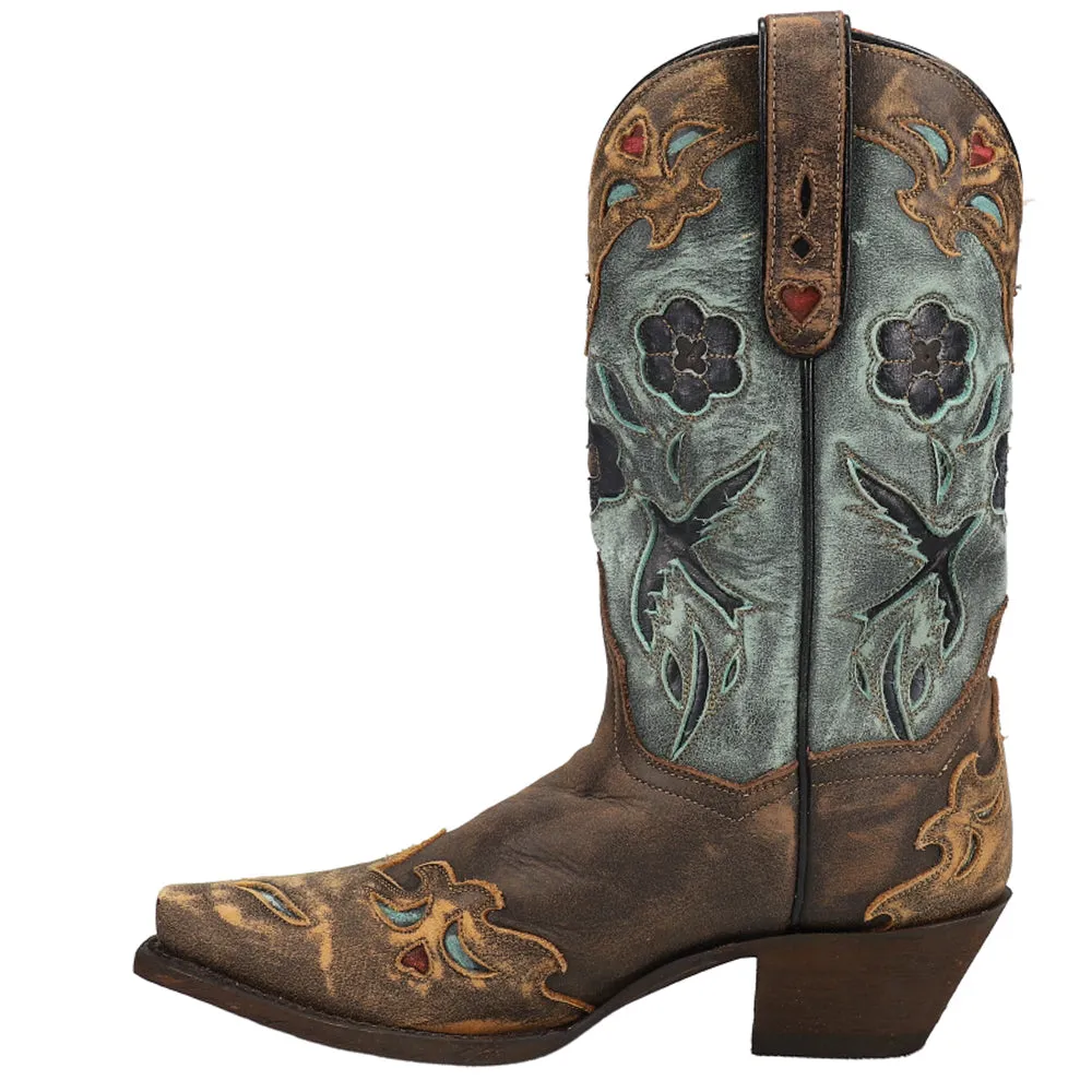 Blue Bird Floral Tooled-Inlay Snip Toe Cowboy Boots