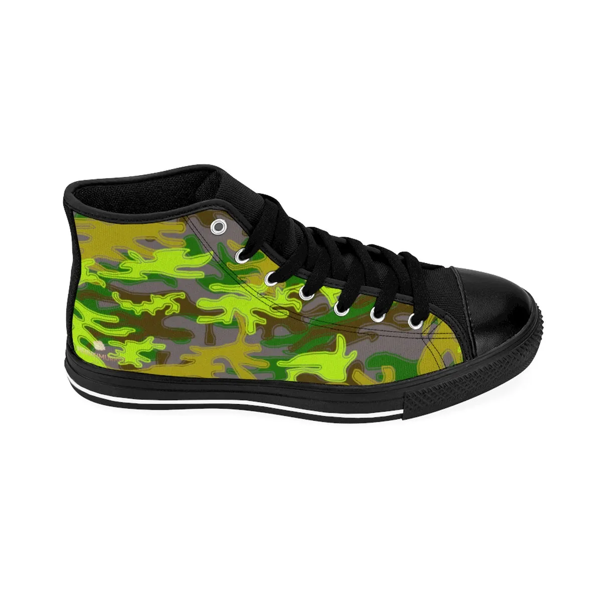 Camouflage Men's High Tops, Gray Green Army Military Print Men's High-top Sneakers Tennis Shoes