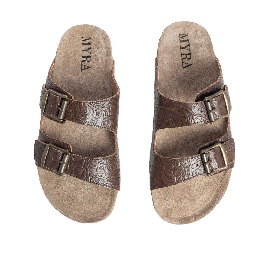 Cedarstone Brown Embossed Leather Sandals