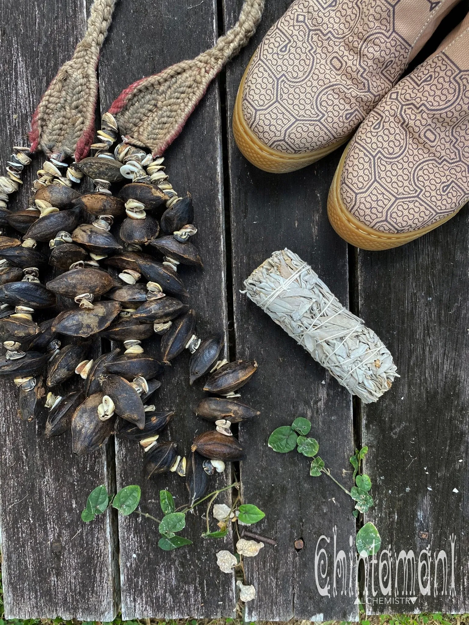 Cotton Canvas Vegan Boots / High Shoes with Shipibo Print / Beige