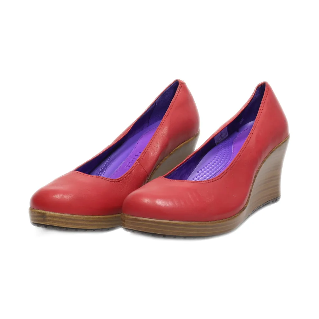 Crocs Wedge Shoes Leather Red Colour For Women