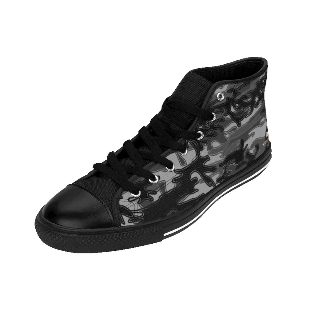 Dark Grey Camo High-top Sneakers, Camouflage Military Print Men's Designer Tennis Running Shoes