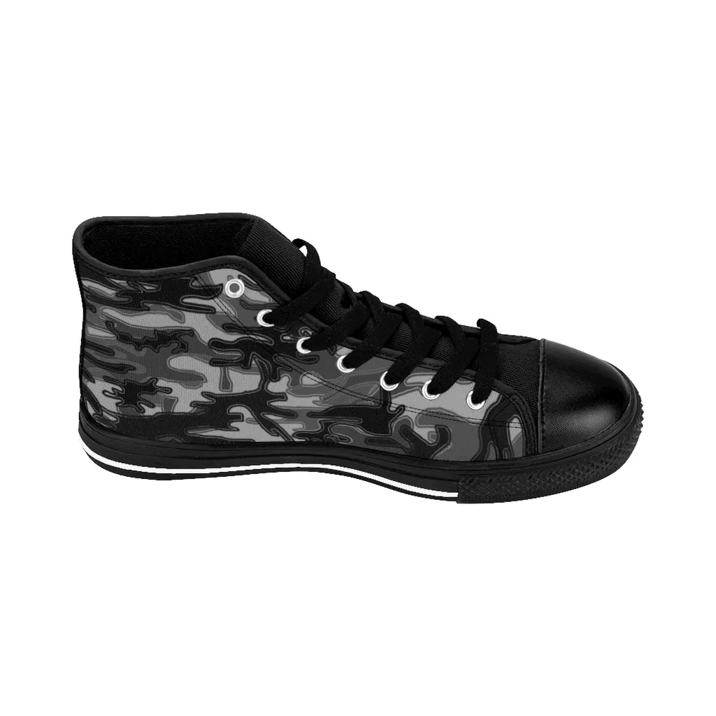 Dark Grey Camo High-top Sneakers, Camouflage Military Print Men's Designer Tennis Running Shoes