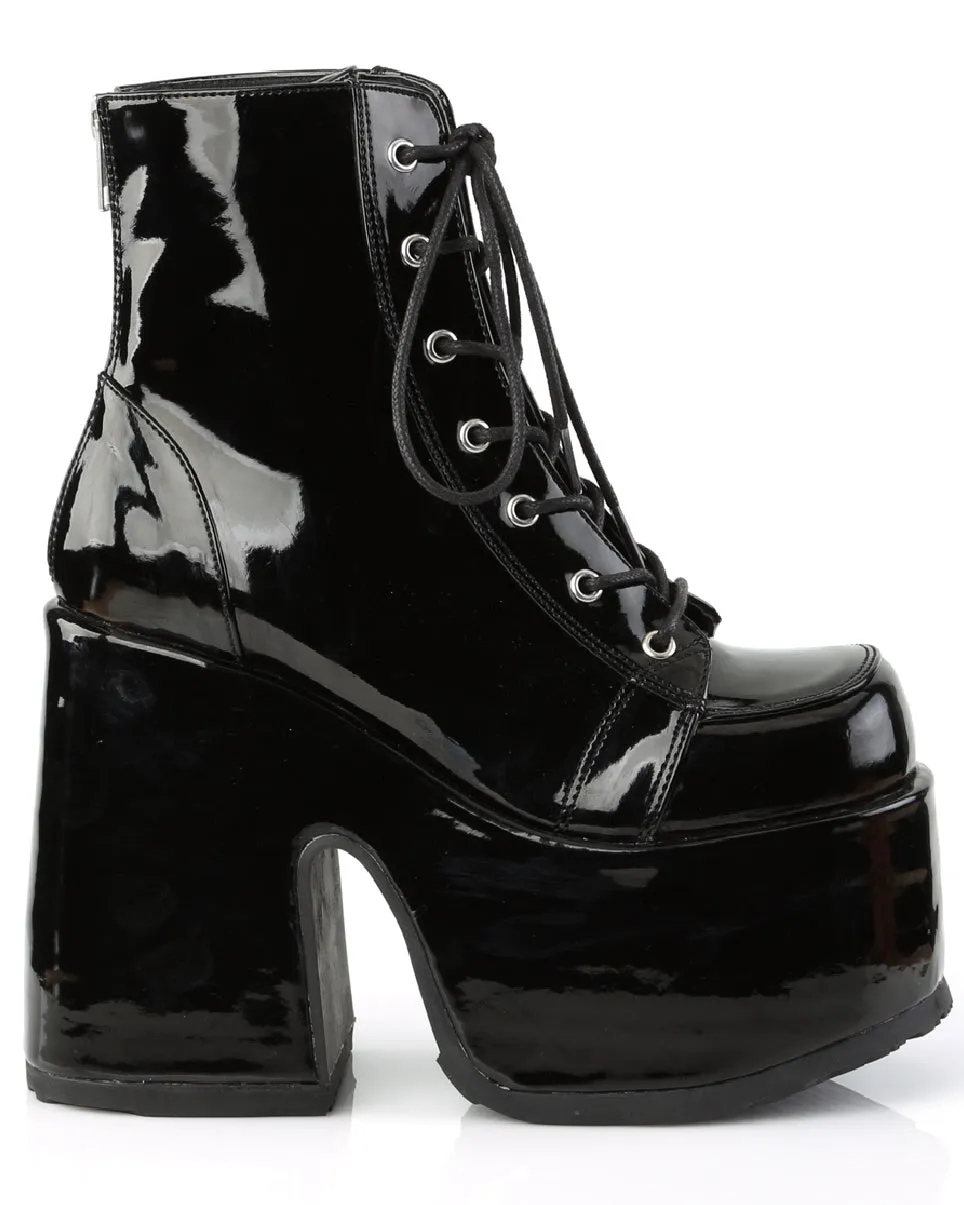 Demonia Black Patent Lace-Up Platform Ankle Boots