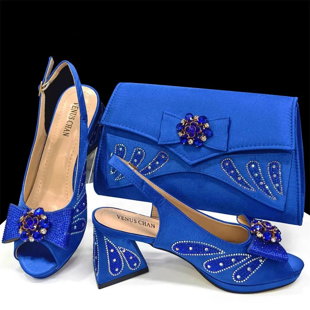 Elegant Italian Rhinestone Shoes and Bag for Evening Parties