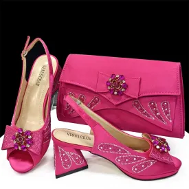 Elegant Italian Rhinestone Shoes and Bag for Evening Parties