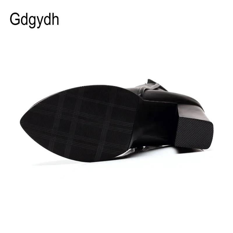 Gdgydh Spring Autumn Martin Boots Women Soft Leather Pointed Toe Black Ladies Ankle Boots High Heels Good Quality Party Shoes