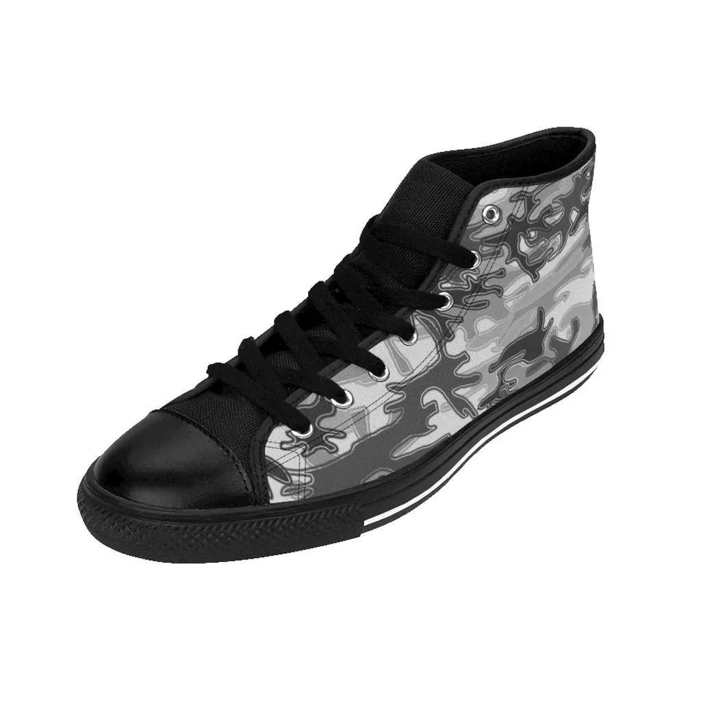 Gray Camo Print Women's Sneakers, Army Military Designer High-top Sneakers Tennis Shoes