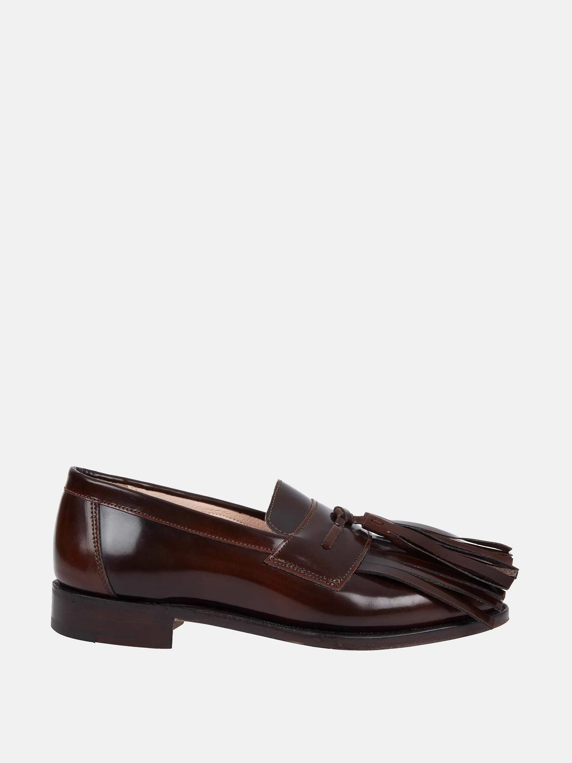 Grenda tassel front loafer in dark brown leather