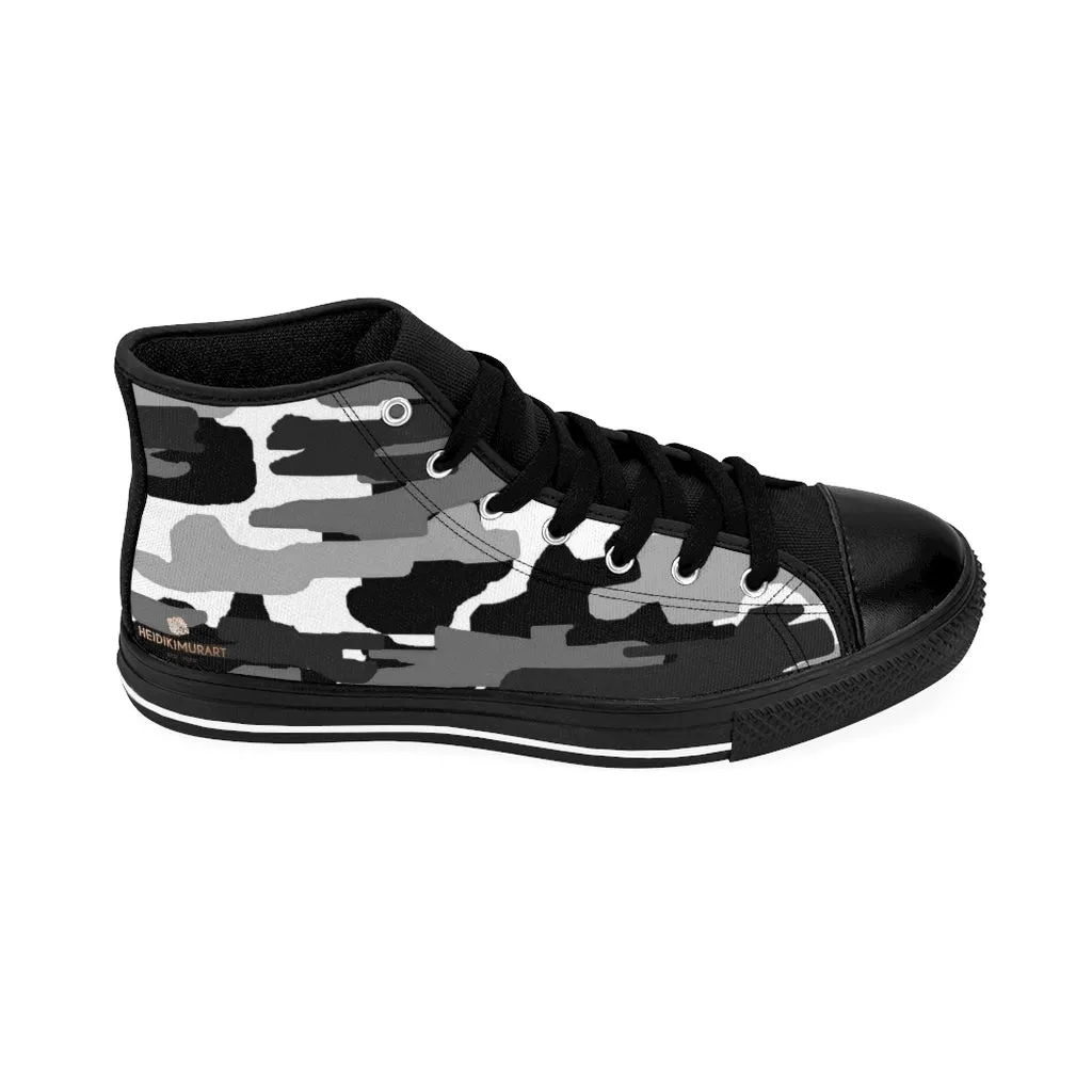 Grey Camo High-top Sneakers, Camouflage Military Print Men's Designer Tennis Running Shoes