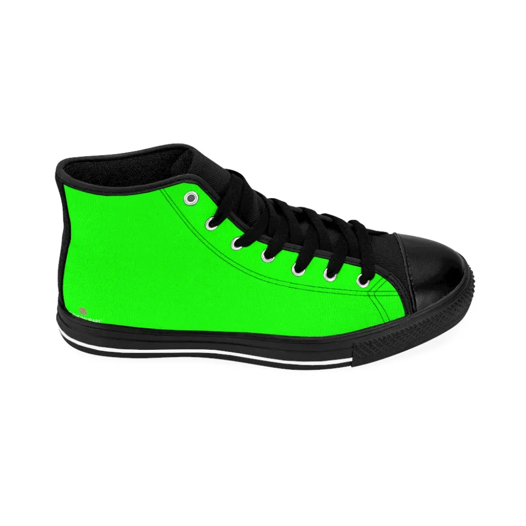 Hot Green Men's High Tops, Best Bright Green Solid Color Men's Classic Sneakers Tennis Running Shoes