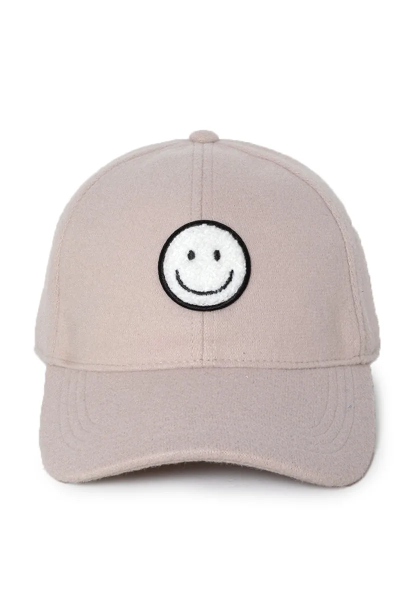 LCAP3033 - Chenille Smile Face Wool Touch Baseball Cap