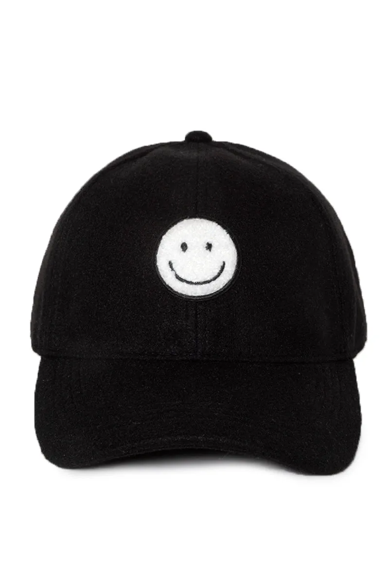 LCAP3033 - Chenille Smile Face Wool Touch Baseball Cap