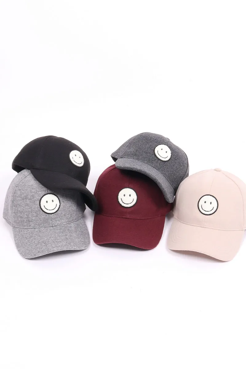 LCAP3033 - Chenille Smile Face Wool Touch Baseball Cap