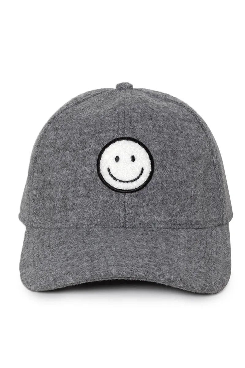 LCAP3033 - Chenille Smile Face Wool Touch Baseball Cap