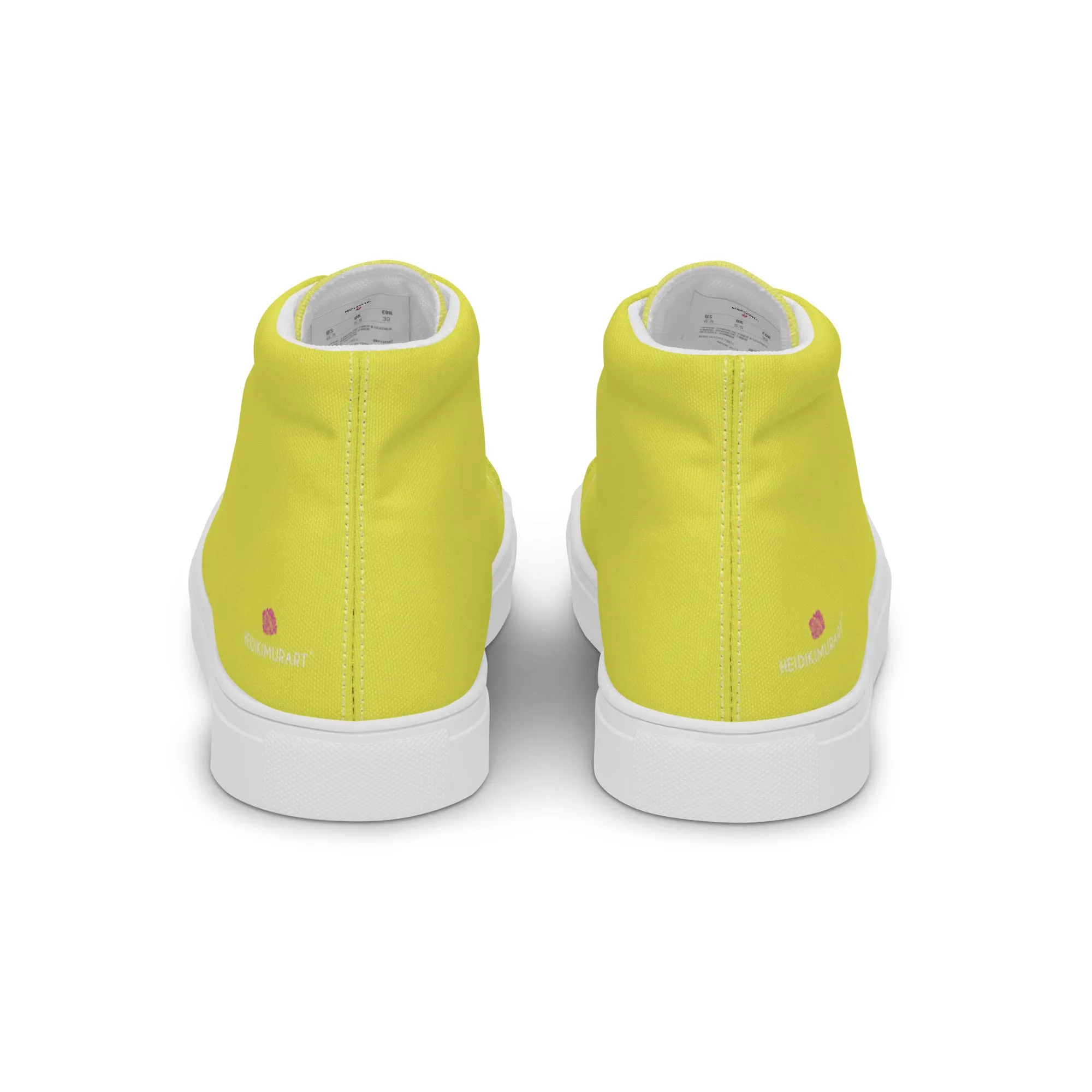 Lemon Yellow Men's High Tops, Solid Bright Yellow Color Men’s High Top Canvas Sneaker Shoes (US Size: 5-13)