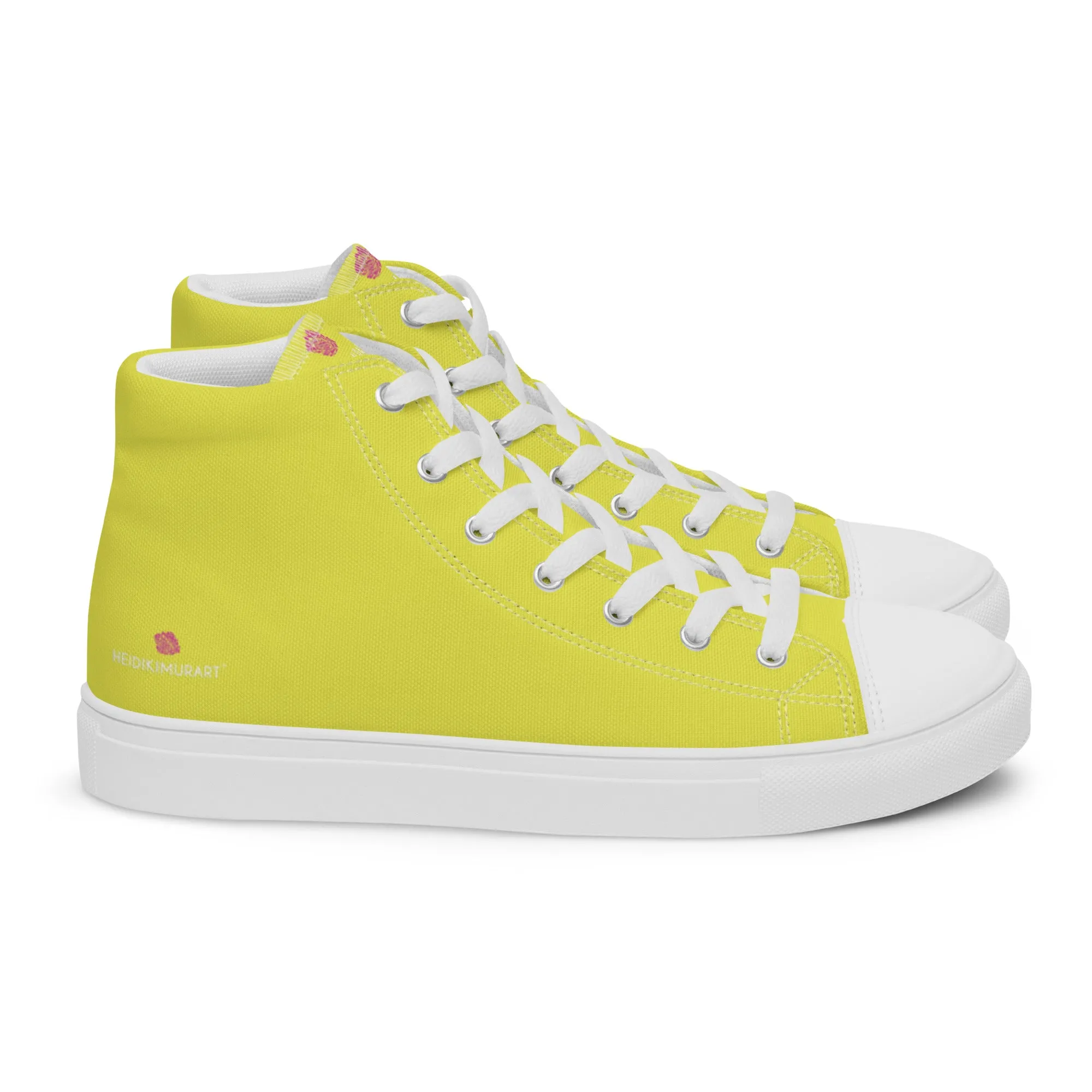 Lemon Yellow Men's High Tops, Solid Bright Yellow Color Men’s High Top Canvas Sneaker Shoes (US Size: 5-13)