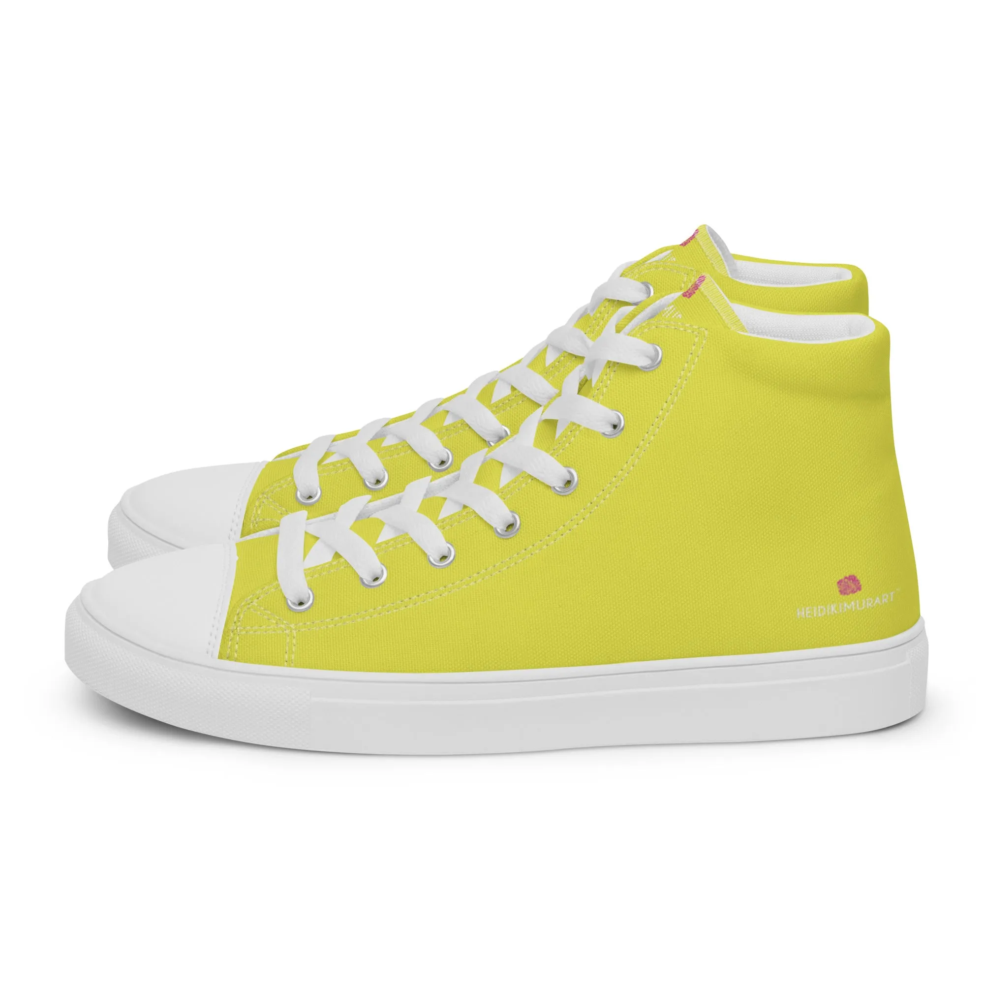 Lemon Yellow Men's High Tops, Solid Bright Yellow Color Men’s High Top Canvas Sneaker Shoes (US Size: 5-13)