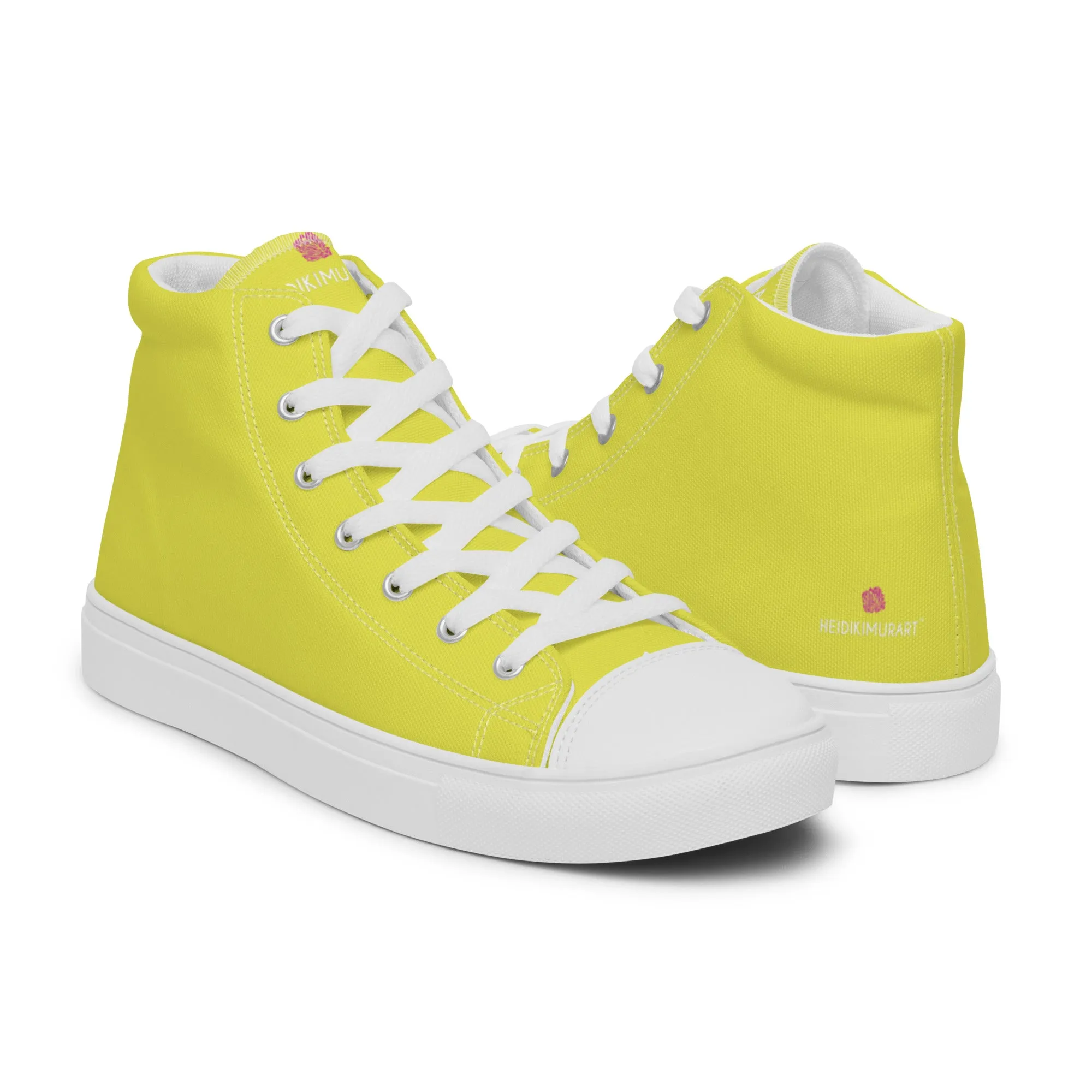 Lemon Yellow Men's High Tops, Solid Bright Yellow Color Men’s High Top Canvas Sneaker Shoes (US Size: 5-13)