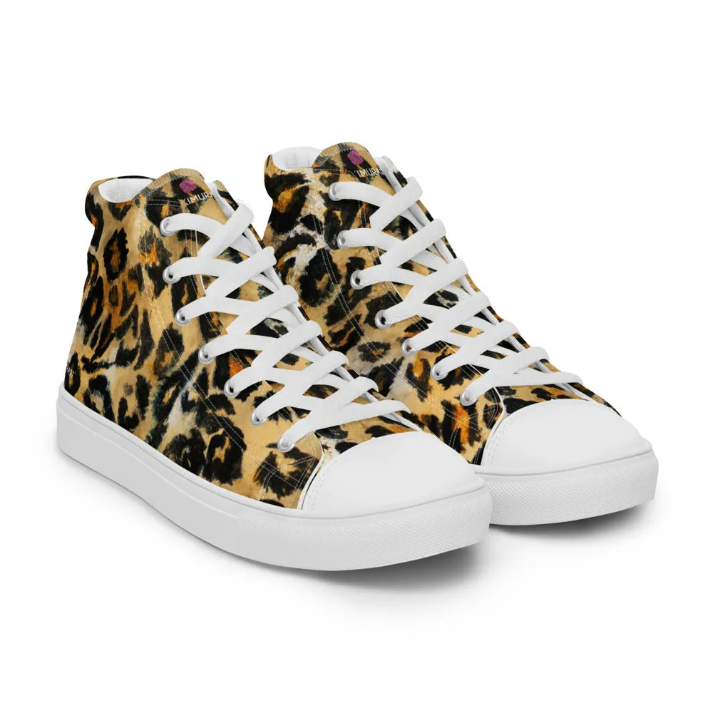 Leopard Animal Print Men's Sneakers, Brown Leopard Print Premium High Top Tennis Shoes For Men