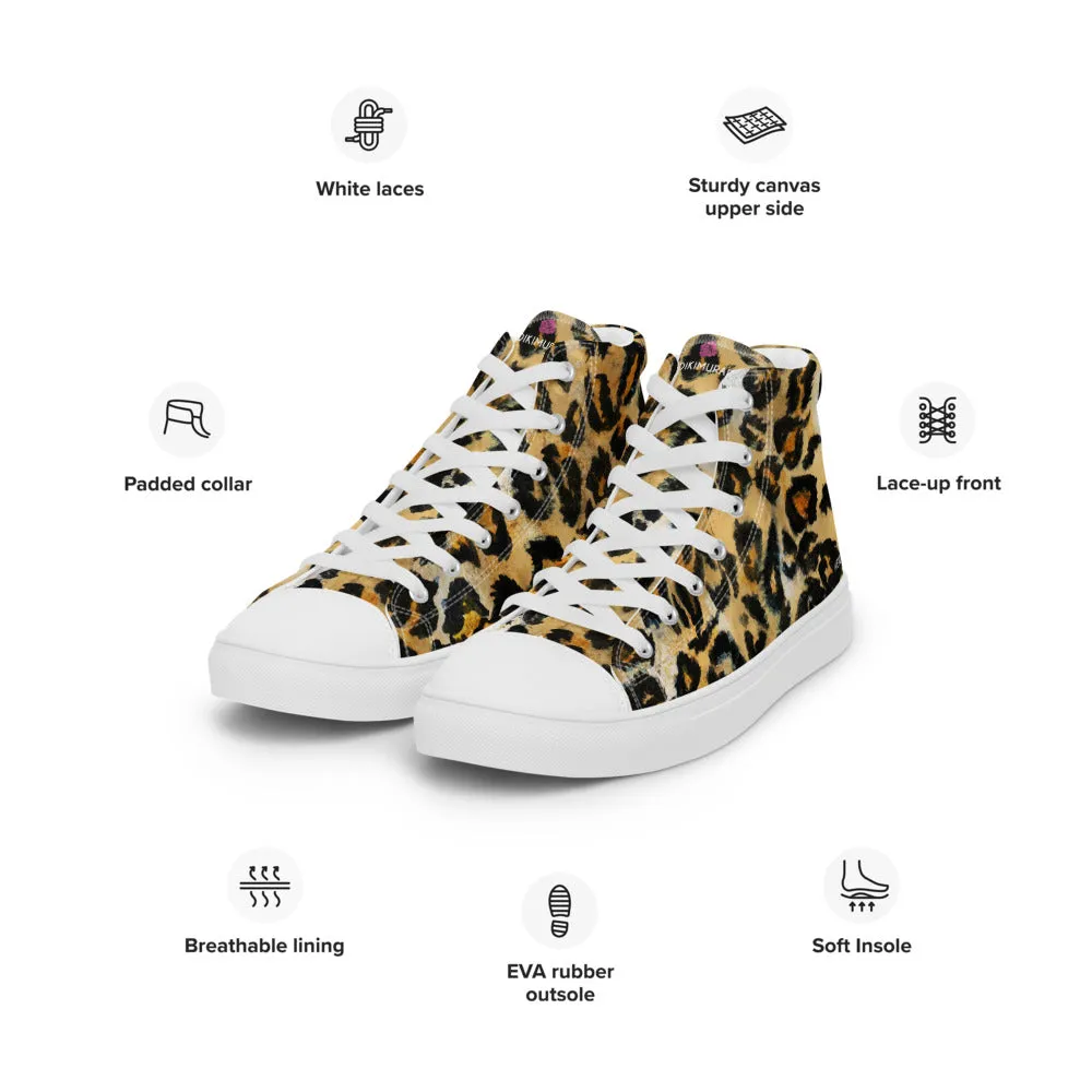 Leopard Animal Print Men's Sneakers, Brown Leopard Print Premium High Top Tennis Shoes For Men