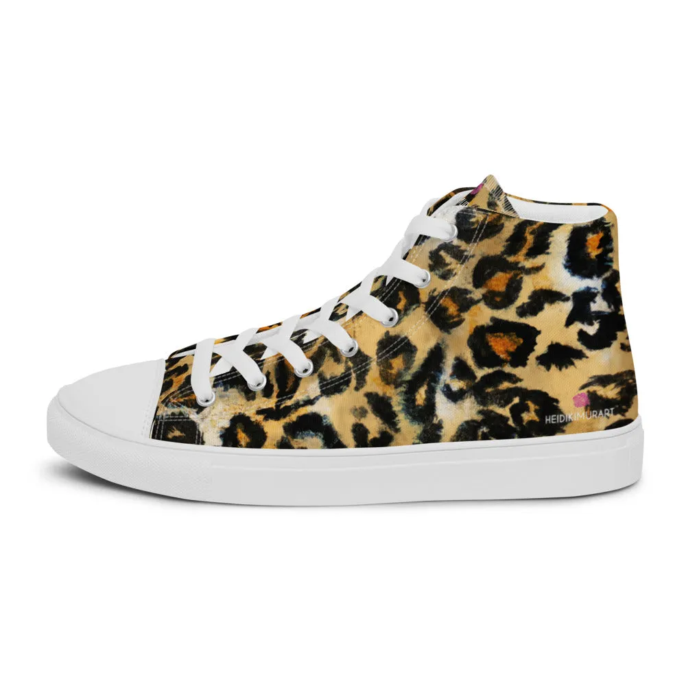 Leopard Animal Print Men's Sneakers, Brown Leopard Print Premium High Top Tennis Shoes For Men