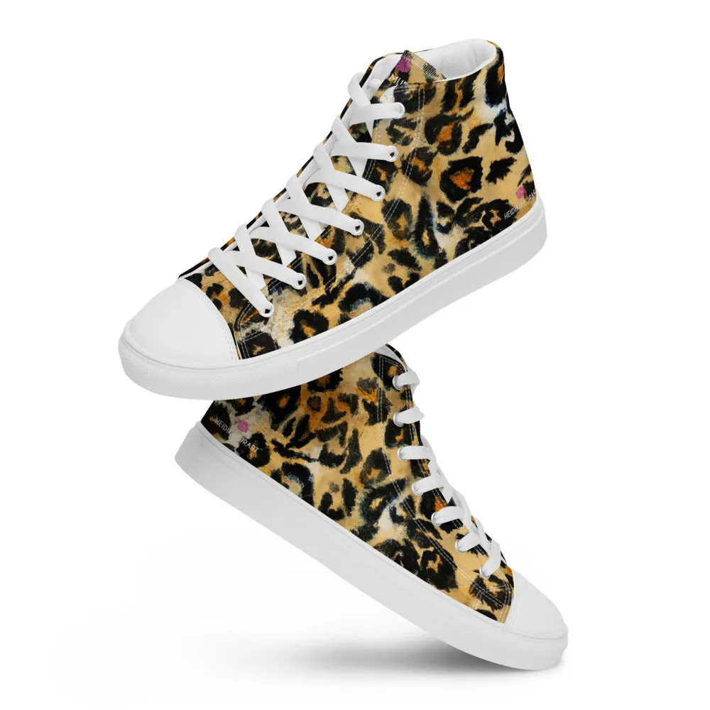 Leopard Animal Print Men's Sneakers, Brown Leopard Print Premium High Top Tennis Shoes For Men