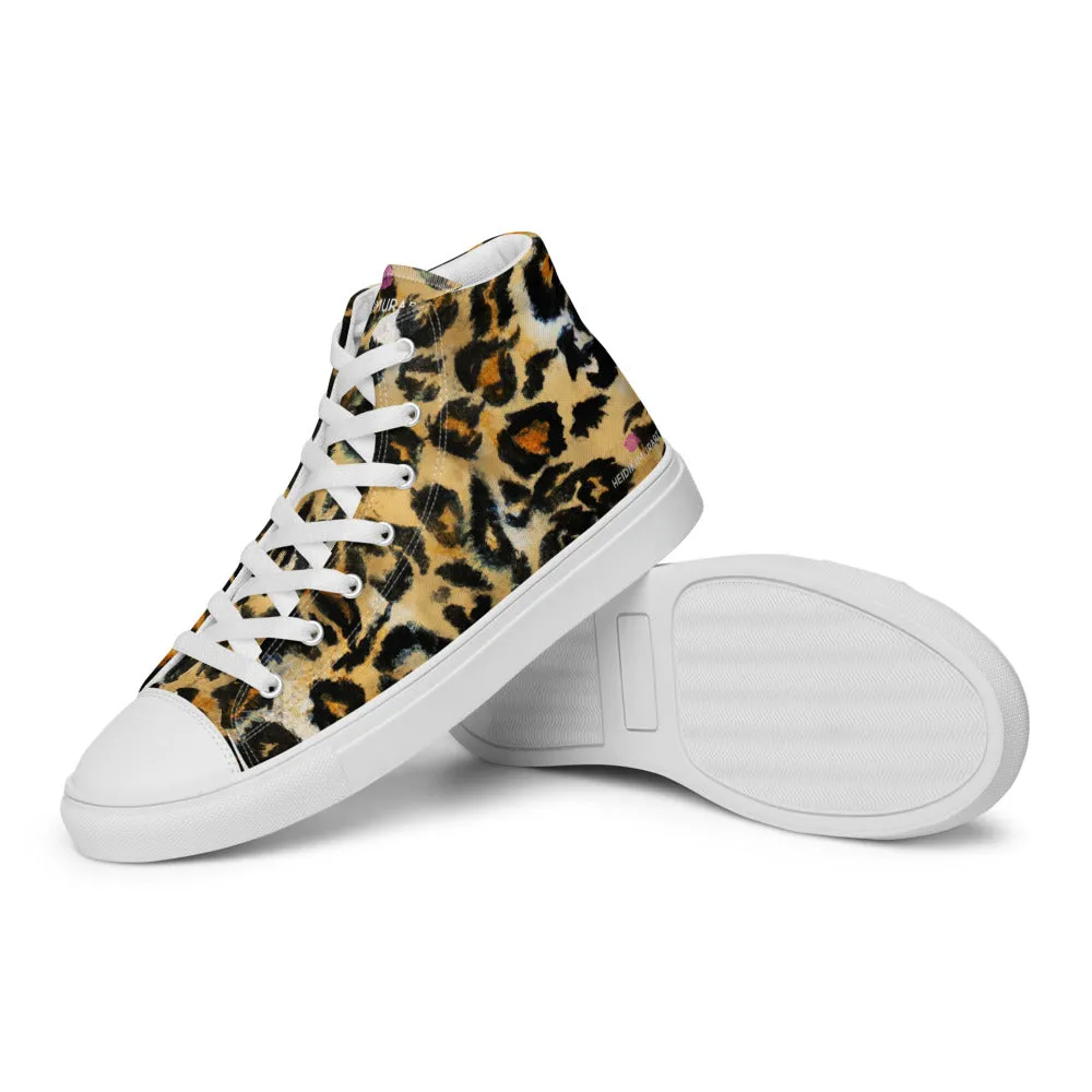 Leopard Animal Print Men's Sneakers, Brown Leopard Print Premium High Top Tennis Shoes For Men