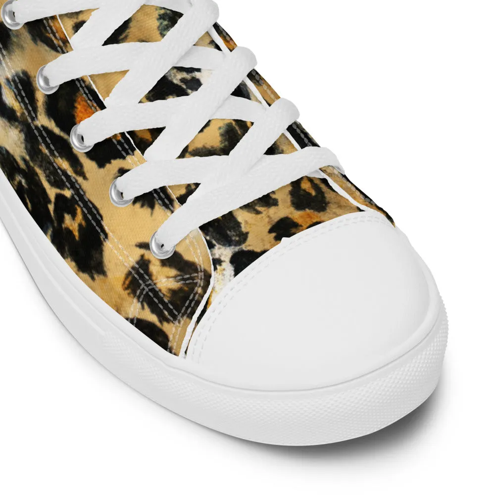 Leopard Animal Print Men's Sneakers, Brown Leopard Print Premium High Top Tennis Shoes For Men