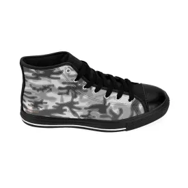 Light Grey Camo High-top Sneakers, Camouflage Military Men's Designer Tennis Running Shoes