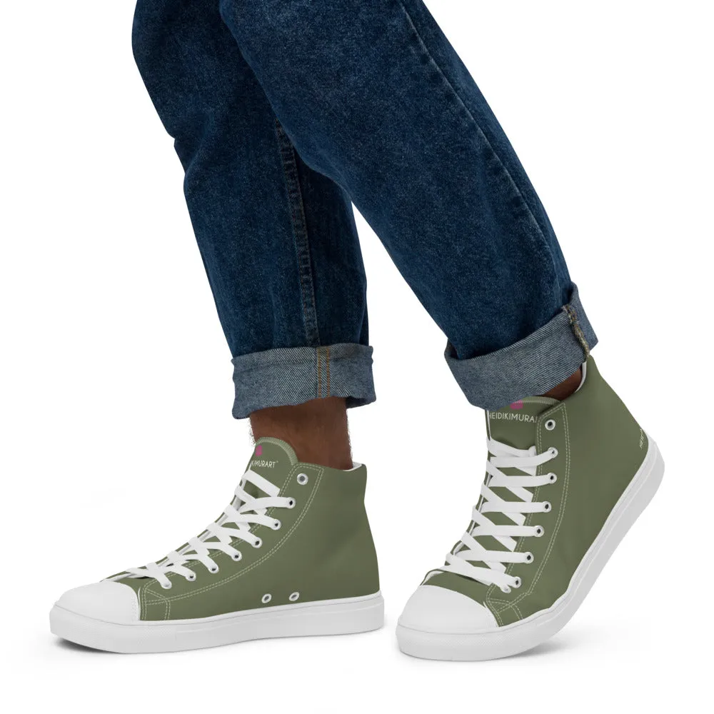 Matcha Green Men's Sneakers, Modern Minimalist Best Solid Color Canvas High Top Shoes For Men