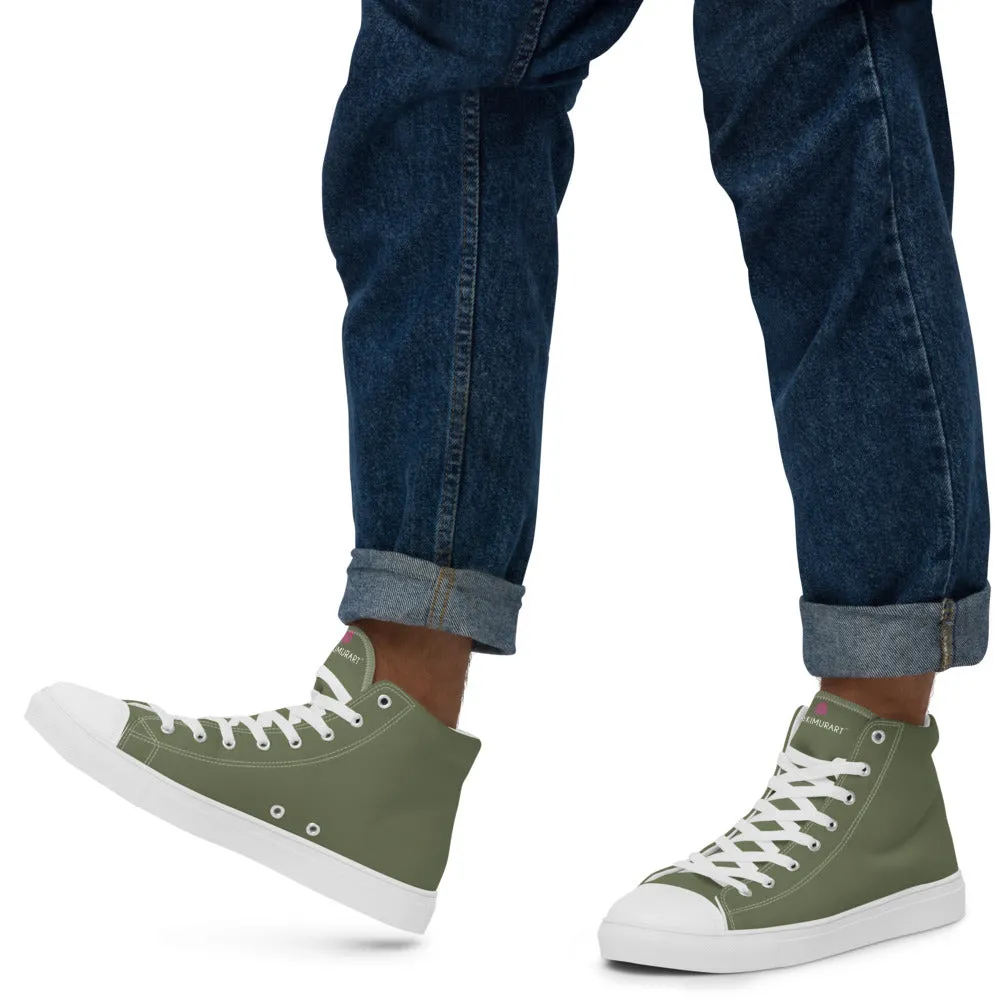 Matcha Green Men's Sneakers, Modern Minimalist Best Solid Color Canvas High Top Shoes For Men