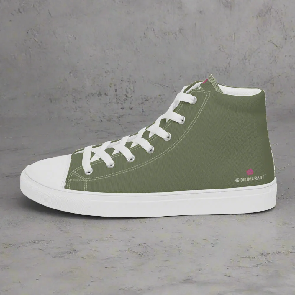 Matcha Green Men's Sneakers, Modern Minimalist Best Solid Color Canvas High Top Shoes For Men