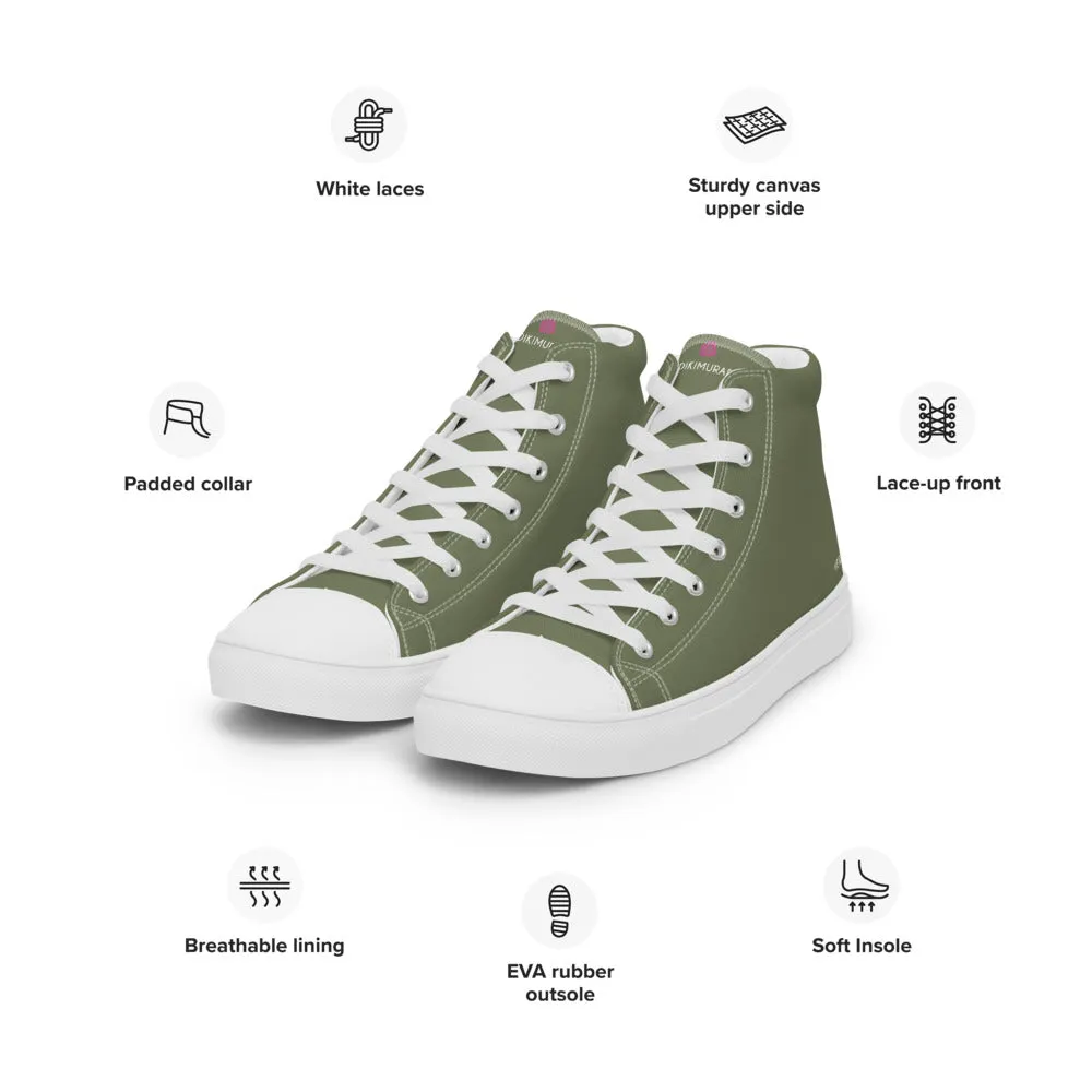 Matcha Green Men's Sneakers, Modern Minimalist Best Solid Color Canvas High Top Shoes For Men