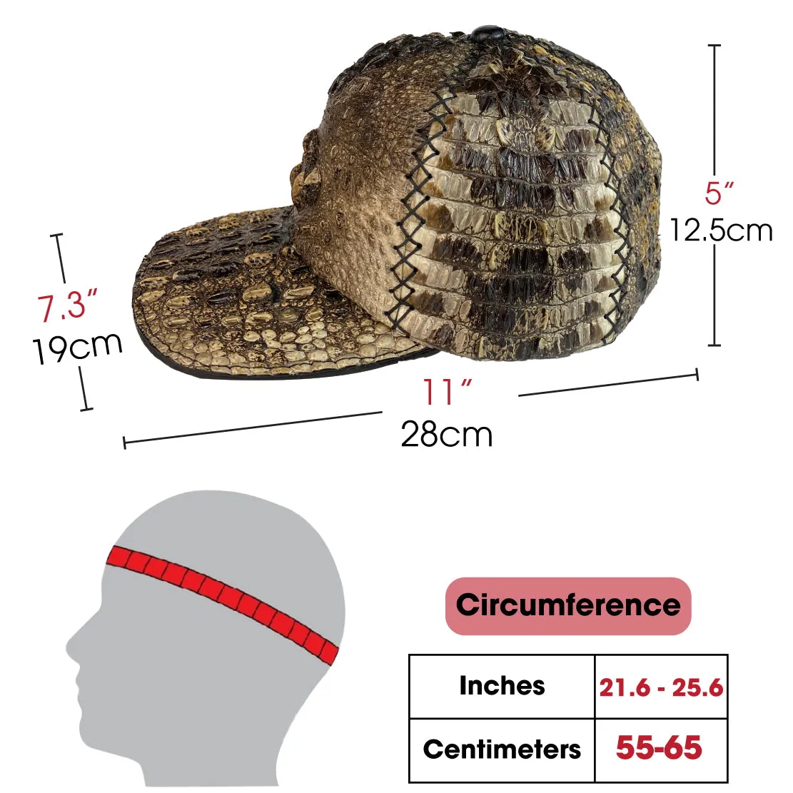 Mens Alligator Leather Baseball Cap - Fashionable Exotic Adjustable Outdoor Baseball Cap | HAT-TUOI-05