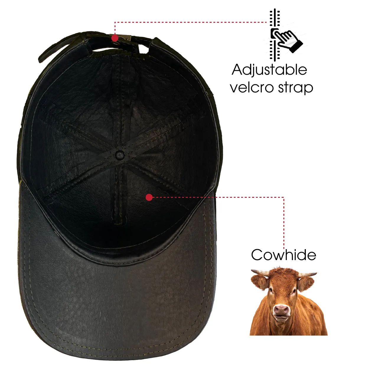 Mens Black Alligator Leather Cap - Fashionable Exotic Adjustable Outdoor Baseball Cap | HAT-BLA-11