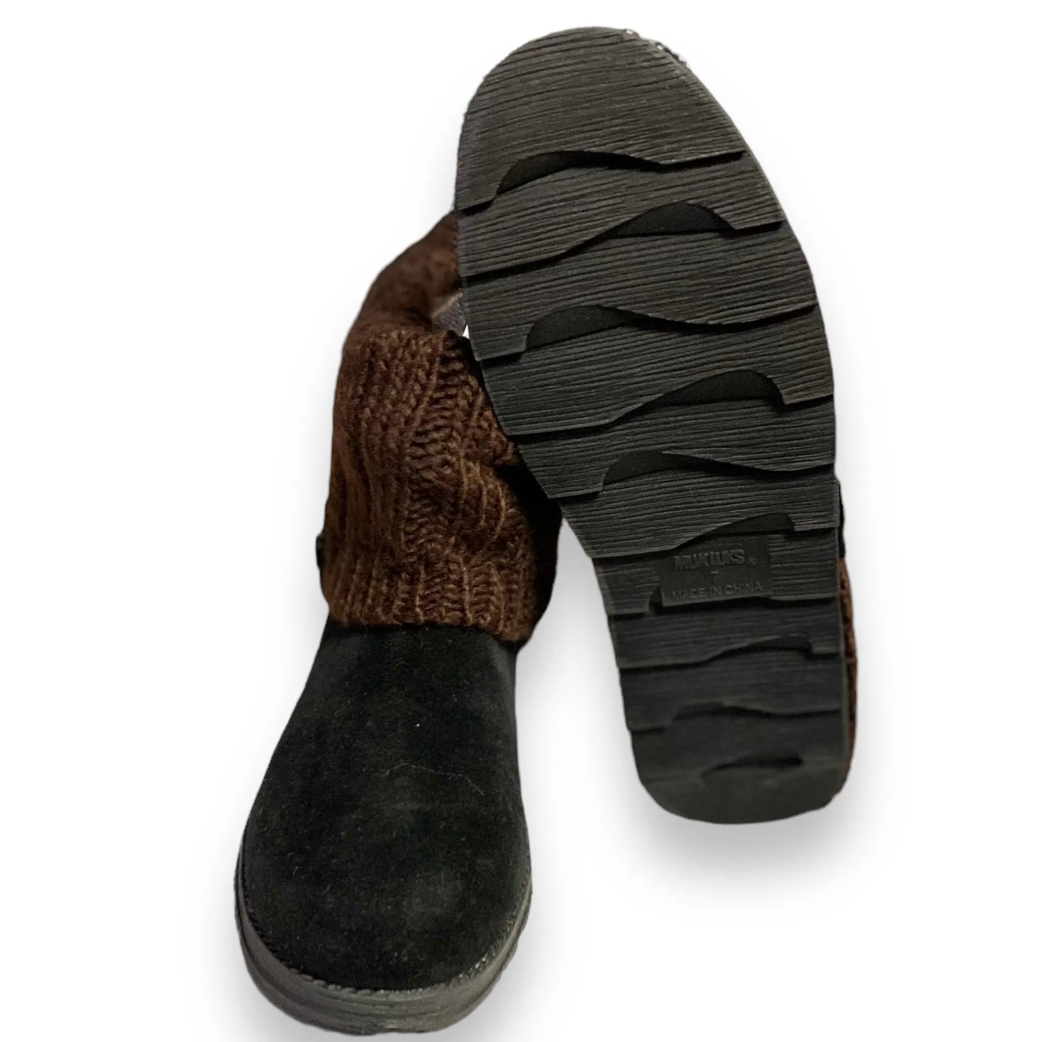 Muk Luks Black Suede Brown Sweater Boots