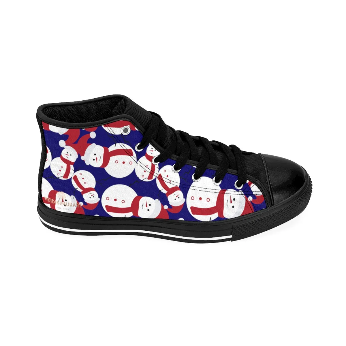 Navy Blue Christmas Men's Sneakers, Red White Snowman High-Top Sneakers (US Size 6-14)